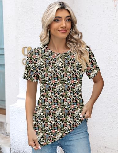 Kistore Womens Casual Crew Neck Short Sleeve Pleated Tops Blouses Fashion Clothes 20252