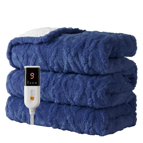 Aheadpret Heated Blanket-Electric Blanket 130x160cm Soft Heated Throw Blanket with 9 Heating Levels & 10 Hours Auto-off, Fast Heating,Machine Washable(Blue)