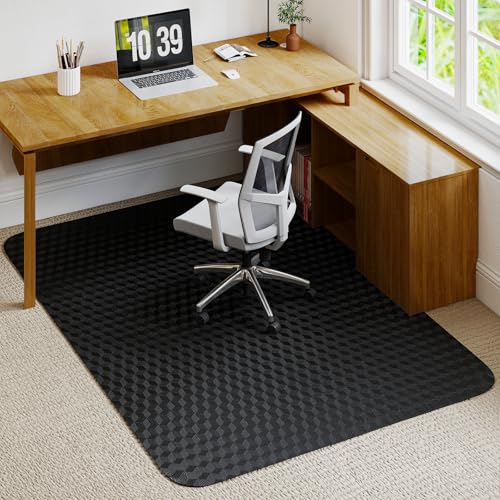 Office Chair Mat for Low Pile Carpet with Lip, 48' x 60' Clear Plastic Heavy Duty Floor Protector, Smooth Glide Desk Chair Mat for Rolling Chairs, Computer Chair Mat for Home Office, Gaming-Black