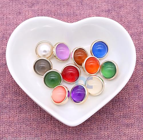 Image of 144 pcs Multicolor Dome Shank Buttons - 20L (11mm) | Round Glossy Resin Buttons with Golden Rim | Sewing, DIY Crafts, Shirts, Dresses, Kurtis, Sweaters