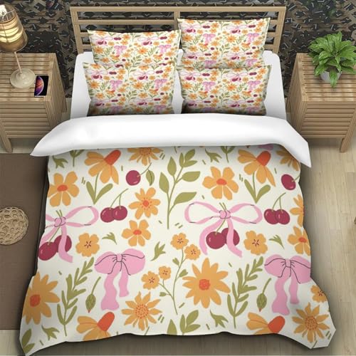 Housse de couette fleurs champêtres anti-plis lit super king