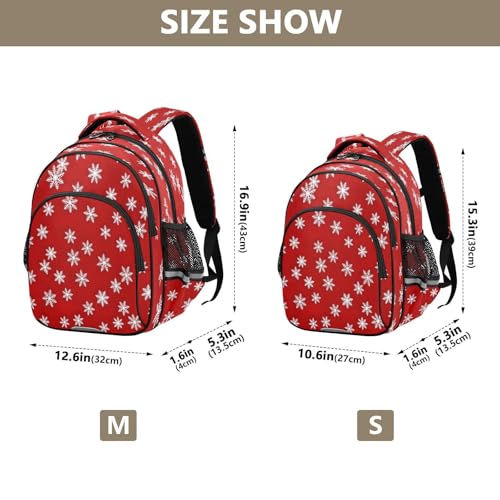 White Snowflakes Red Backpack for School Boys Girls Ages 8-14, Elementary Backpack4