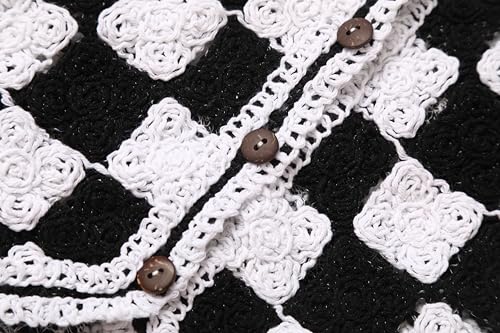 Women's Crop Crochet Vest Top Summer Button V Neck Embroidered Knit Sleeveless Sweater Vest4