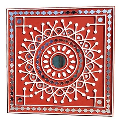 Chitra Artworks_Mud Mirror Art Wall Decor(31 cm x 31 cm x 2 cm) (Red)