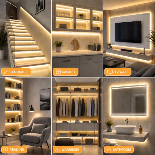 Image of GUPUP 16.4ft COB Turnable Rope Light, Warm White LED Strip Light