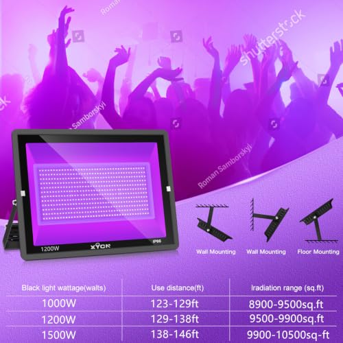 Image of XYCN 2 Pack 1200W LED Black Flood Lights, 395nm to 410nm Blacklight with Plug,Outdoor IP66 Waterproof for Glow in The Dark, Dance Party, Body Paint,Stage Lighting,Fluorescent Poster,Neon Glow