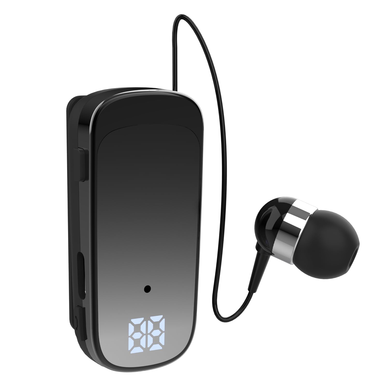 Auricolare Bluetooth con Clip e Cavo Retrattile,Auricolar Senza Fili con Microfono, Bluetooth V5.2 Cuffie Retrattili per Donne Uomini e Ufficio Sport (Nero)