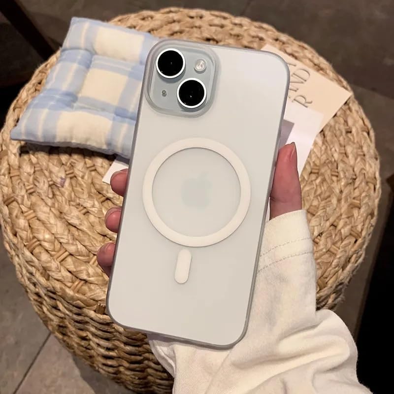 Image of COVERLY Luxe Translucent Magnetic Case for iPhone 12 Pro, MagSafe Compatible, Slim Matte Finish Hard PC Back, Wireless Charging Ready, Skin-Friendly Solid Candy Design, Clear