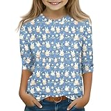 3/4-Ärmel T-Shirt für Mädchen & Jungen Ostern, Rundhals mit Buntem Osterdruck, Lässiges Basic Top 2-13 Jahre(3-Himmelblau,9-10 Jahre)