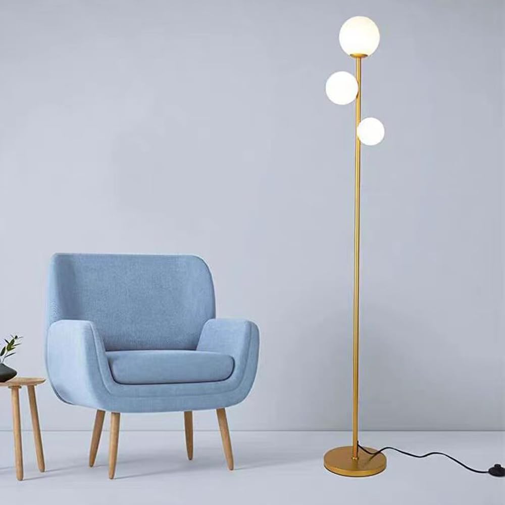 Stehlampe für Wohnzimmer, 18W Modernes Stehlicht mit 3 Farbtemperaturen, Hohe Lampe mit Fußschalter, 3*G9-Glühbirnen|Lampenschirm, Augenschonende Stehlampen für Schlafzimmer Wohnzimmer Büro (Gold)