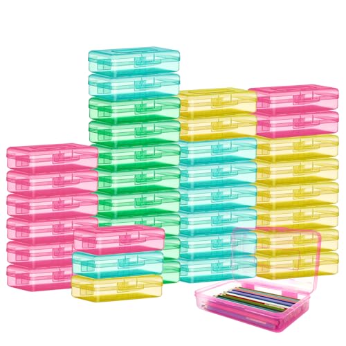 PoCotinu 36個パック 特大鉛筆ボックス バルク プラスチック筆箱オーガナイザー 丈夫な蓋付き - 積み重ね可能なクレヨン&マーカーストレージコンテナ 画材 クラフト オフィス用 (マルチカラー)