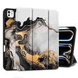 DONGKE Case for iPad Pro M4 11 inch 2024 5th Gen - [Built-in Pencil Holder] Ultra Thin Soft TPU Back Cover with Trifold Stand Support Auto Wake/Sleep for iPad Pro 11-inch (M4) - Golden Marble