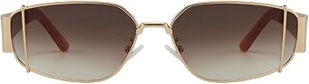 Retro Cat Eye Sunglasses Womens Mens UV400 Trendy Polygonal Shades Metal Frame Gradient Brown Sunglasses UV Protection