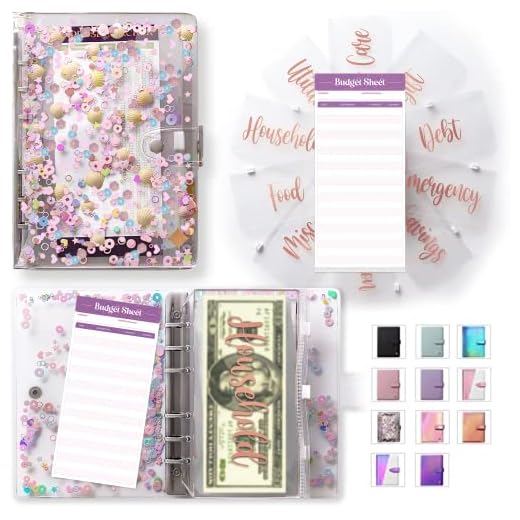 SOUL MAMA Budget Binder with Zipper Envelopes - Glitter Money Organizer for Cash, A6 Binder Cash Envelopes for Budgeting, Money Saving Binder & Pre-Printed Stickers for Mothers Day Gift