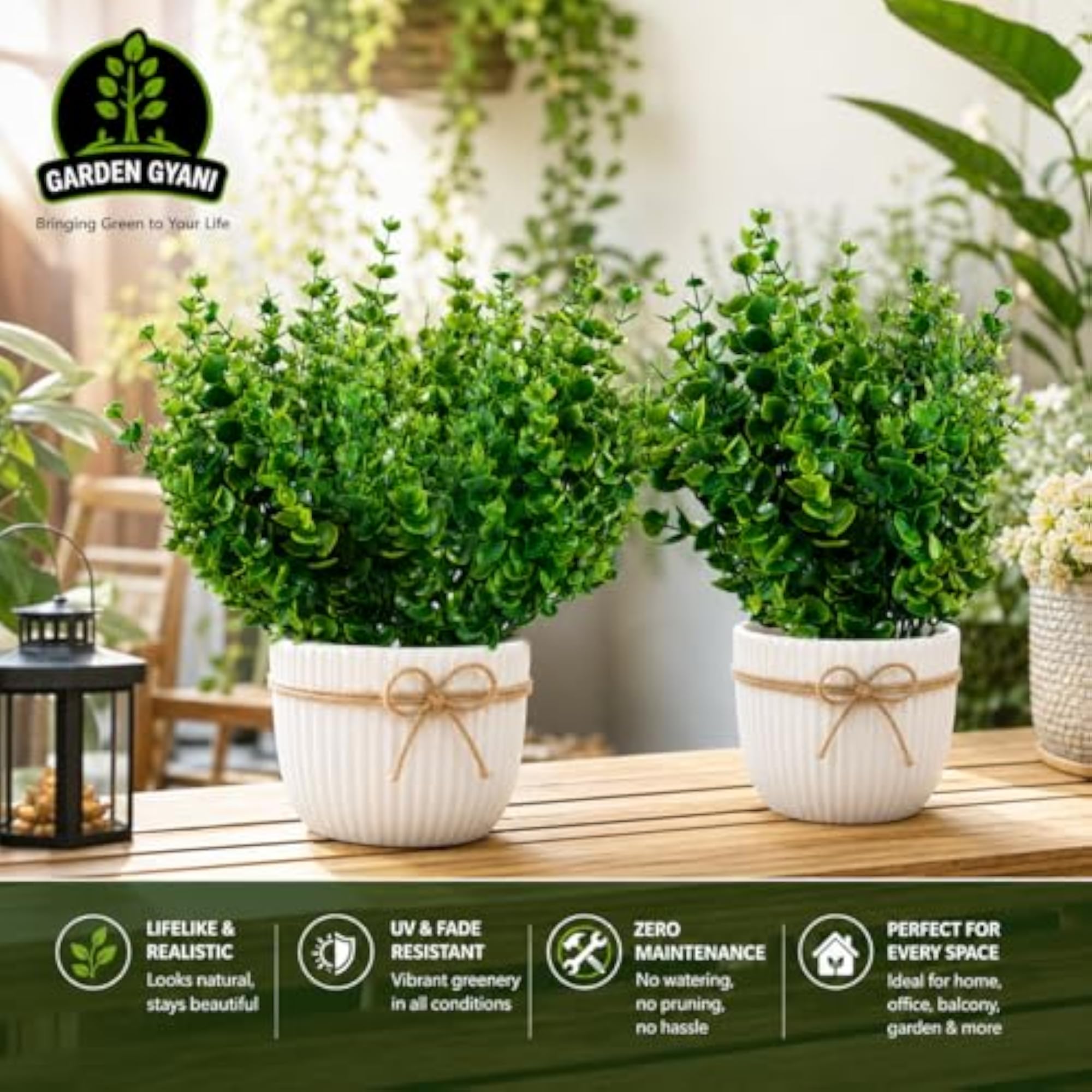 Pack of 2 Faux Plastic Shrubs, Greenery Decor