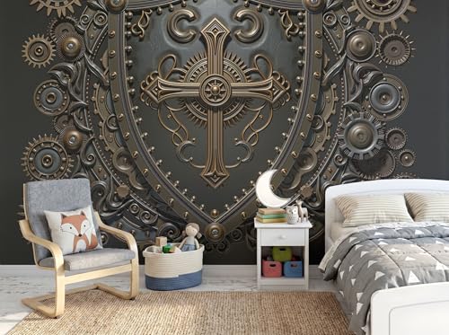 Fresque murale pour salon style steampunk luxe et relief 3D