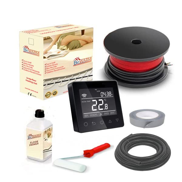 BeWarm Electric Underfloor Heating Cable Kit, 100w / m2 Loose Wire Cable Kit (8.2m2, Smart Black WiFi Thermostat)
