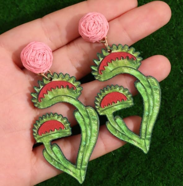 Whimsical Acrylic Plant Earrings for Women - Fun Carnivorous Flower & Leek Designs for Daily Wear & Gifts image 4