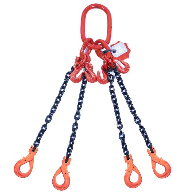 Catena di Sollevamento a 4 Braccio 6mm x 2m con Ganci a Forcella Autobloccante e Ganci Accorciatore - Catena ad Alta Resistenza - Catena per Gru Zincata e Robusta, Classe 8