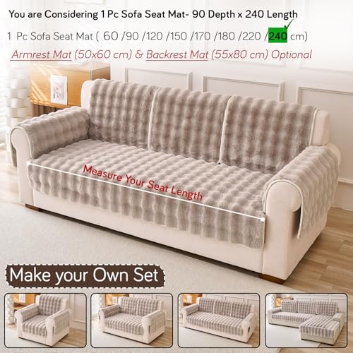 Image of HOKIPO 'FurHug' Premium Faux Fur Rabbit Sofa Cover Mats for L Shape and 1 /2 /3 Seater Sofa. Make Your Own Sofa Cover Set, Mat Length 90(D) x 240(L) cm, Latte Brown (AR-6290-LCF)