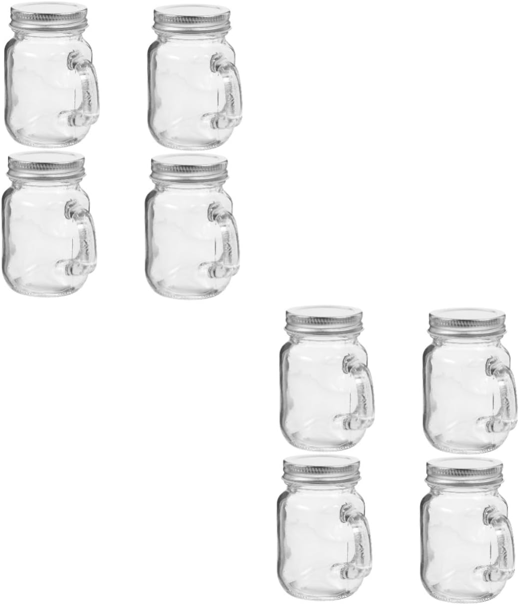 Mikinona 8pcs Glass Drink Container Mason Jars Sealing Lids Snack Storage Holder for Jam Sauce