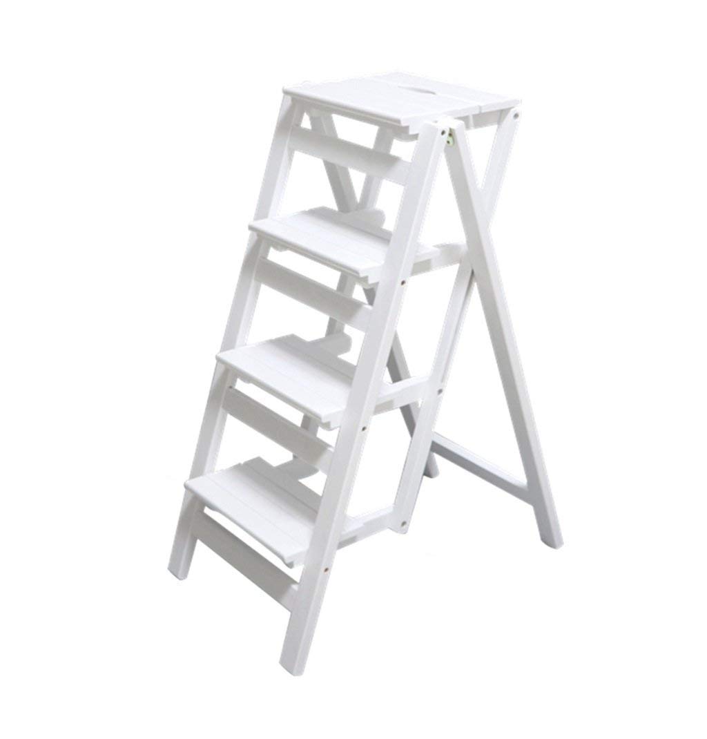 ZGYOZMNG Step Stools Wooden Step Ladders Folding Stool Solid Wood Ladder Stool Folding Library Steps Stool Multifunctional White Wooden Wood Color Shelving Ladder for Kitchen Office Ladder Chair (A)