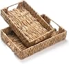Pack de 2 bandejas de jacinto de agua con asas, bandeja de servicio rectangular de mimbre, cesta de mimbre tejida para mesa de centro, baño, sala, cocina 2