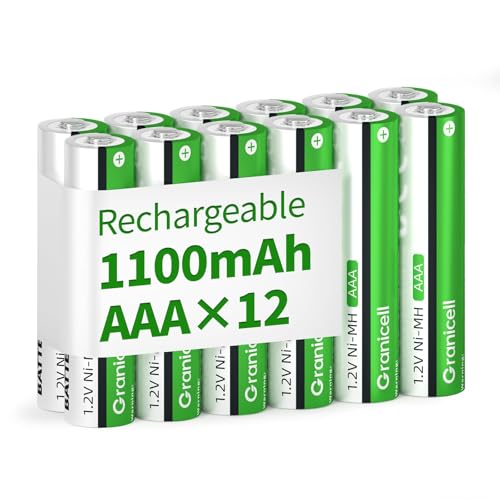 Granicell AAA Rechargeable BatteriesDurable AAA Rechargeable Battery 1100 mAh High Capacity 1300 Cycle 1.2V NiMH Low Self Discharge Triple AAA Battery 12 Pack