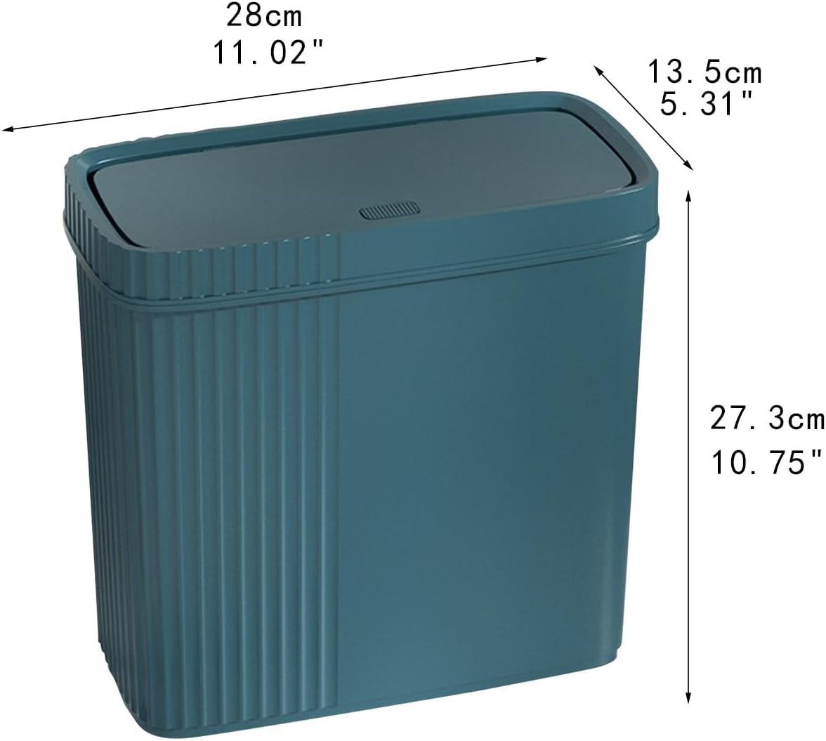 Slim Narrow Bathroom Trash Can Wastebasket for Toilet Rectangular 11x5.3x10.7inch Garbage Container, Dark Green