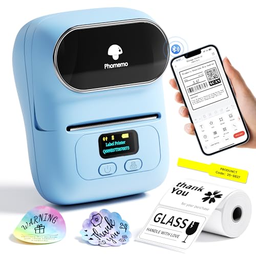 Image of Phomemo Barcode Label Printer - M110 Label Maker Portable Bluetooth Label Maker Machine for Small Business, Barcode, Address, Logo, Clothing, Jerwery, Thermal Printer Compatible with Phones & PC, Blue