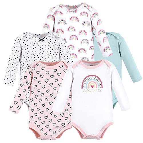 Image of Hudson Baby baby-girls Cotton Long-sleeve Bodysuits 5-pack