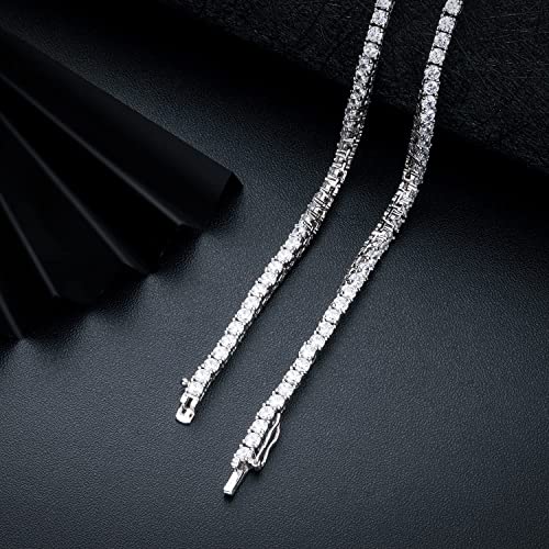 MDFUN Tennis Necklace 18K White Gold Plated | Graduated 3.0-6.0mm Round Cut Cubic Zirconia Faux Diamond Tenni Necklace for Women and Men 14-26 inches4