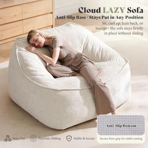 Image of AMERLIFE Oversized Bean Bag Chair for Adults, Chenille Boneless Chair,Cream