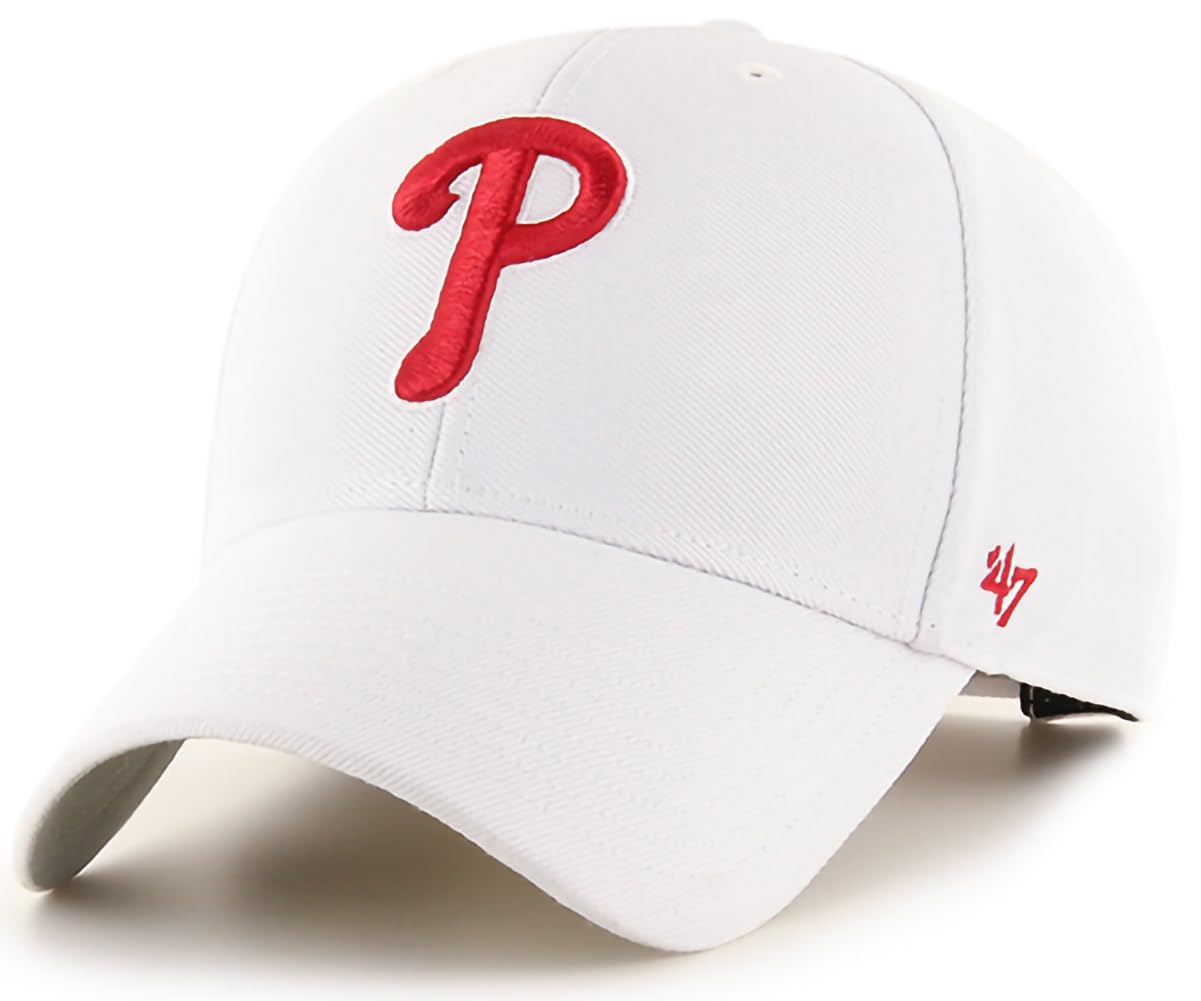 47 MLB White Primary Logo Team Color MVP Adjustable Hat, Adult One Size Fits All - Philadelphia Phillies White