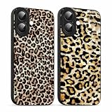  ZhuoFan 2 Piezas Funda para iPhone 16 6,1\'\' Negro Carcasa Suave TPU Ultrafina Silicona Aesthetic patrón Leopardo, Antigolpes Bumper Protección de Cámara niña Regalo Case Móvil, 06