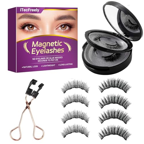 Magnetic Eyelashes, 3D Natural Look False Lashes No Glue, Light Weight & Reusable Magnetic Eyelashes without Eyeliner