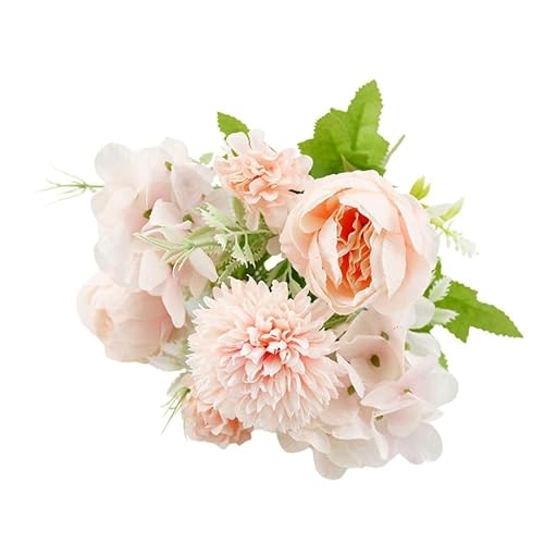 Ramo Flores Artificiales de peonias y hortensias para decoración hogar Centro de Flores Cementerio Centro de Mesa arreglos Florales Bodas comuniones Fiestas hoteles oficinas Empresas (Rosa)