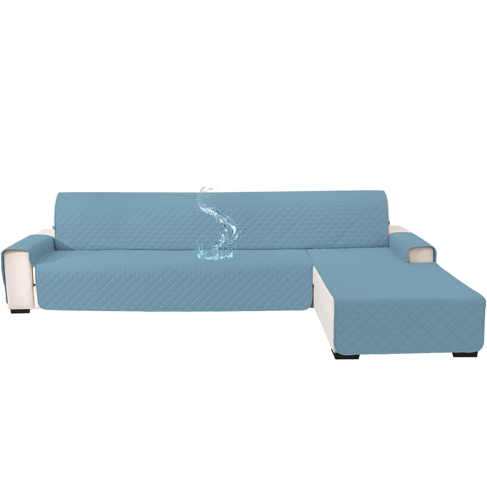 100% Impermeable Fundas para Sofa Chaise Longue 2 Plazas(L 210 CM), Cubre Sofas Chaise Longue Izquierdo/Derecho Reversible, Protector Sofa Chaise Longue Gato Perro, Azul Claro Global Recycled Standard Global Recycled Standard Global Recycled Standard
