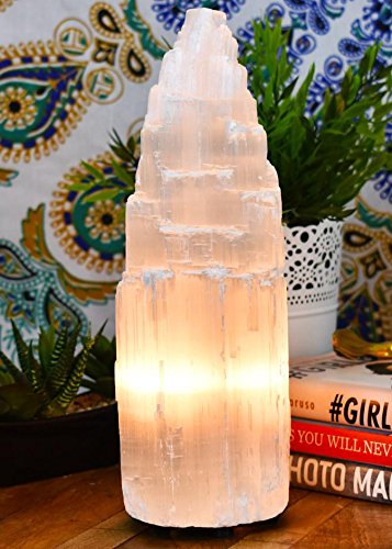 Yellow Tree Company Selenite Crystal Lamp Large, Authentic Handmade Moroccan Selenite, More Calming Than Salt Lamps or Himalayan Salt Lamps, Amazing Selenite Crystal Lamp swl10
