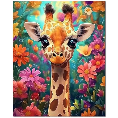 Qiukoo Malen nach Zahlen Erwachsene Giraffe 40x50 cm - Malen nach Zahlen Kinder ab 9 Jahren - DIY Handgemalt Ölgemälde Kit - Paint by Numbers für Anfänger Geschenk & Wanddekoration