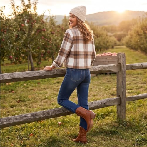 Elneeya Plaid Jacket Women Cropped Vintage Button Down Collared Fall Coat - image 6