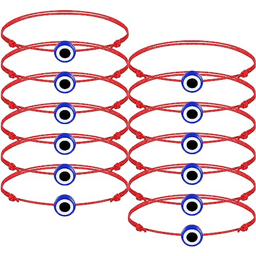 Yinkin 12 Pcs Red Evil Eye Bracelets for Women Protection Bracelet for Christmas Adjustable Lucky Bracelet String Pack Evil Eye Charm Strand Bracelet for Adult Kids Gifts