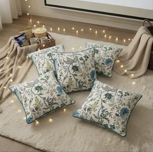 Image of Handmade Throw /Pillow Cushion Cover : 100% Cotton Fabric : High Thread Count : Set of 5