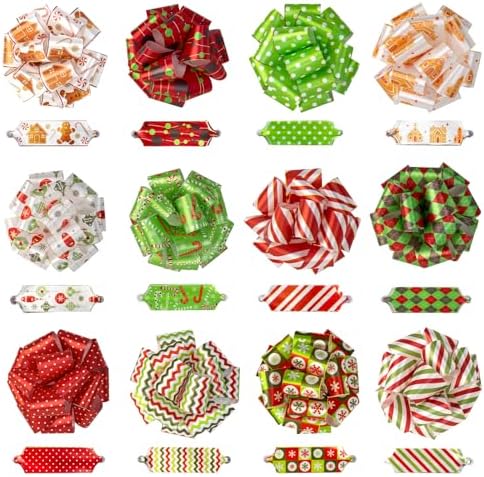 24 Pcs Christmas Pull Bows - 5 Inch Gift Wrapping Bows With Holiday Designs
