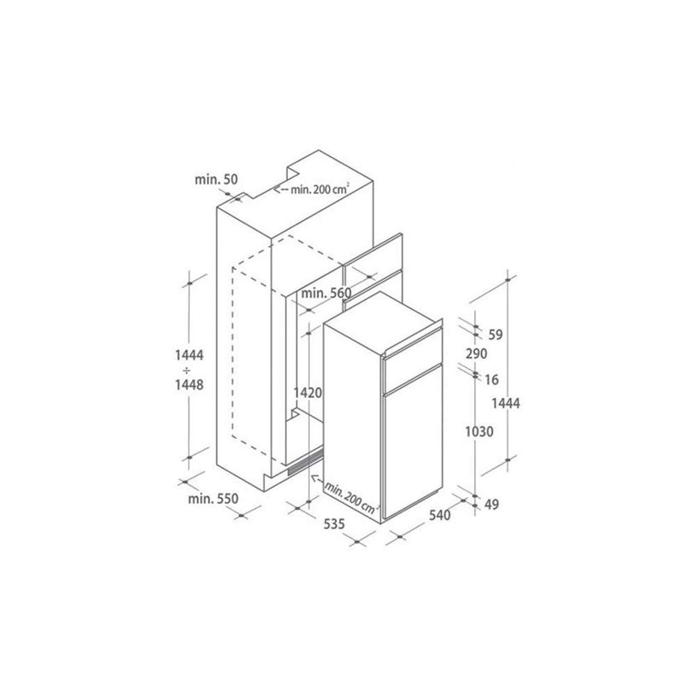 Frigorifero Candy Doppia Porta Incasso 205L - Classe E, Compatto, Cassetto Crisper, Luci LED, 39dB, Bianco - Foto 2