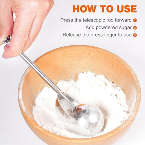 Image of 4 Pack Powdered Sugar Shaker Duster, Stainless Steel Cinnamon Sugar Shaker & Flour Duster Set, Spring Flour Sifter for Sugar Flour and Spices