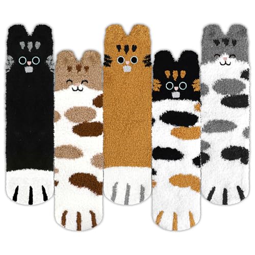 Image of iCamter 5 Pairs Womens Fluffy Fuzzy Socks Cute Warm Winter Slipper Cozy Socks for Women