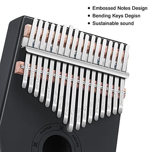 17 Keys Kalimba Thumb Piano Portable Musical Instrument, Mahogany Wood Mbira Finger Piano With Tune Hammer Instruction Book Gift for Kids Adult Beginners (Black)