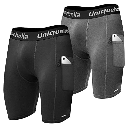 UNIQUEBELLA Pack de 2 pantalones cortos de compresión para hombre, de secado rápido, transpirables, con bolsillos laterales, para correr, hacer deporte o gimnasio, negro y gris, XXL