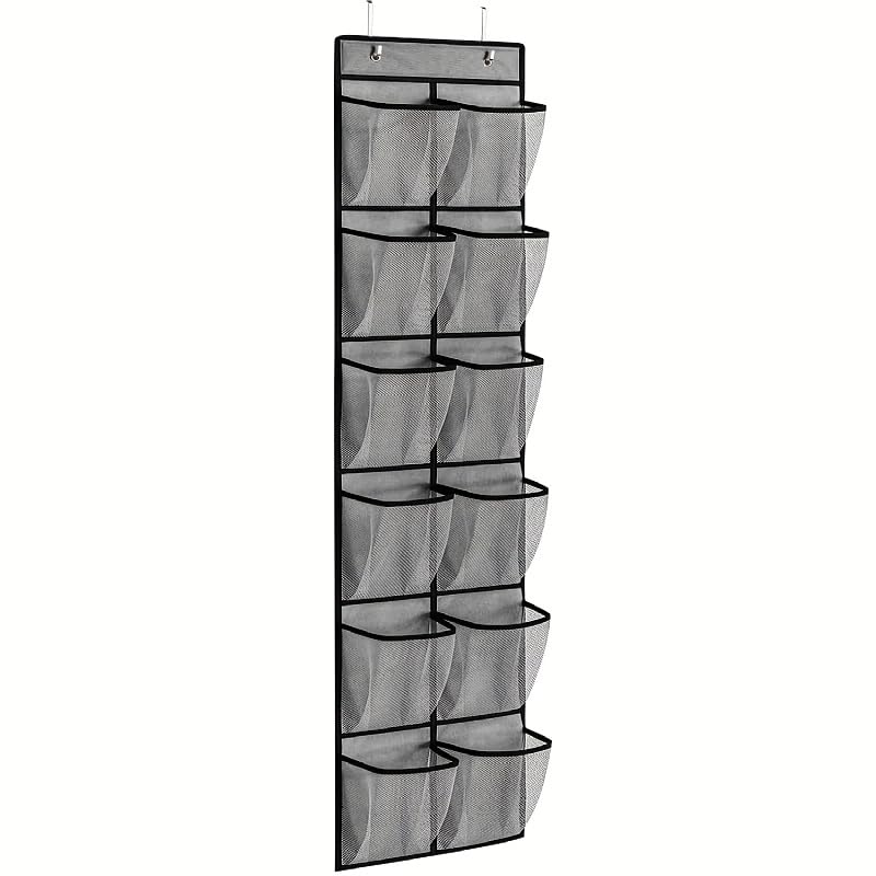 SOPSTUO Hanging Shoe Storage, Over Door Shoe Storage, Door Shoe Rack,12 Breathable Mesh Huge Pockets, Shoe Hanging Storage Bag with 2 Metal Hooks for Various Doors (Modell C)